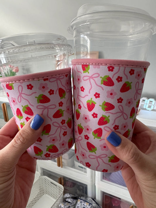 Strawberries and Bows Cup Coozie